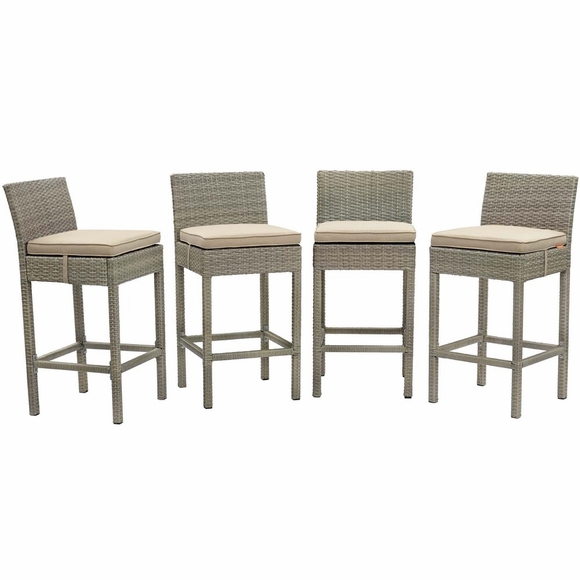 Conduit Bar Stool Outdoor Patio Wicker Rattan Set of 4 MID-3602