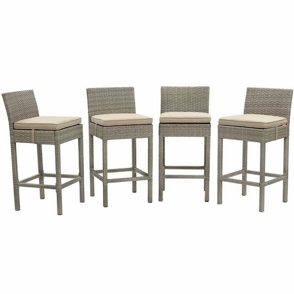 Conduit Bar Stool Outdoor Patio Wicker Rattan Set of 4 MID-3602