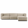 Conjure 4-Piece Channel Tufted Upholstered Fabric Sectional Sofa in Black Beige