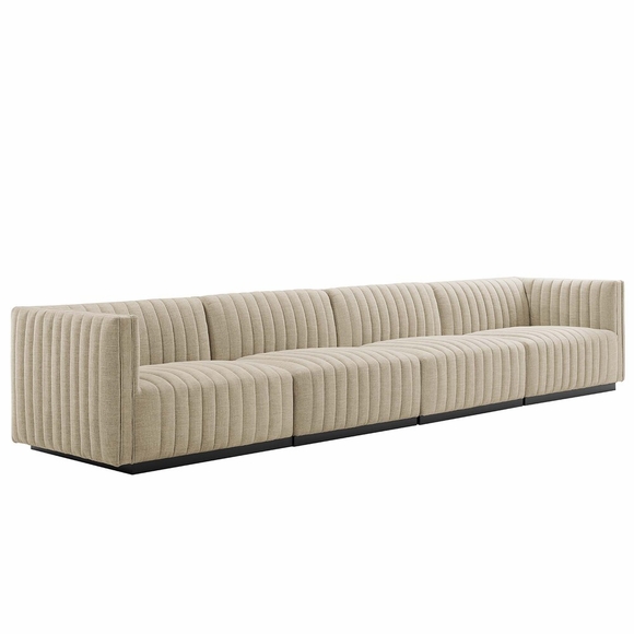 Conjure 4-Piece Channel Tufted Upholstered Fabric Sofa in Black Beige