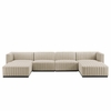 Conjure 6-Piece Channel Tufted Upholstered Fabric Sectional Sofa in Black Beige