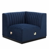 Conjure Channel Tufted Performance Velvet Left Corner Chair in Black Midnight Blue