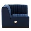 Conjure Channel Tufted Performance Velvet Left Corner Chair in Black Midnight Blue