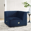 Conjure Channel Tufted Performance Velvet Left Corner Chair in Black Midnight Blue