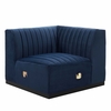 Conjure Channel Tufted Performance Velvet Right Corner Chair in Black Midnight Blue