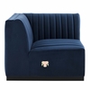 Conjure Channel Tufted Performance Velvet Right Corner Chair in Black Midnight Blue