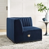 Conjure Channel Tufted Performance Velvet Right Corner Chair in Black Midnight Blue