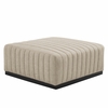 Conjure Channel Tufted Upholstered Fabric Ottoman in Black Beige