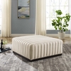 Conjure Channel Tufted Upholstered Fabric Ottoman in Black Beige