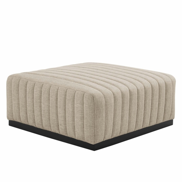 Conjure Channel Tufted Upholstered Fabric Ottoman in Black Beige