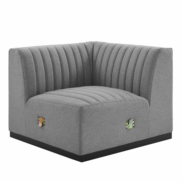 Conjure Channel Tufted Upholstered Fabric Right Corner Chair in Black Light Gray