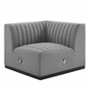 Conjure Channel Tufted Upholstered Fabric Right Corner Chair in Black Light Gray