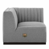 Conjure Channel Tufted Upholstered Fabric Right Corner Chair in Black Light Gray