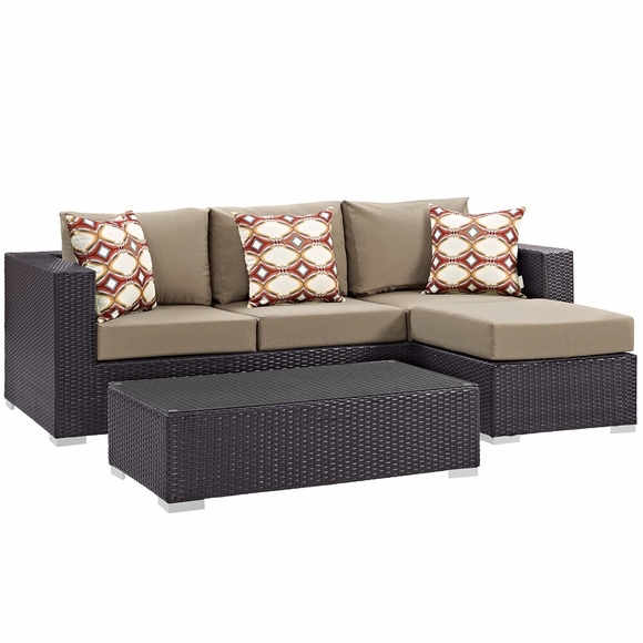 Convene 3 Piece Outdoor Patio Sofa Set in Espresso Mocha