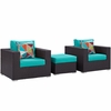 Convene 3 Piece Outdoor Patio Sofa Set in Espresso Turquoise