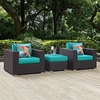 Convene 3 Piece Outdoor Patio Sofa Set in Espresso Turquoise