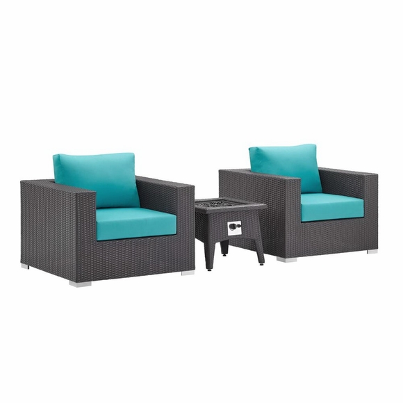 Convene 3 Piece Set Outdoor Patio with Fire Pit MID-3727 in Espresso Turquois