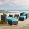 Convene 5 Piece Set Outdoor Patio with Fire Pit MID-3726 in Espresso Turquois