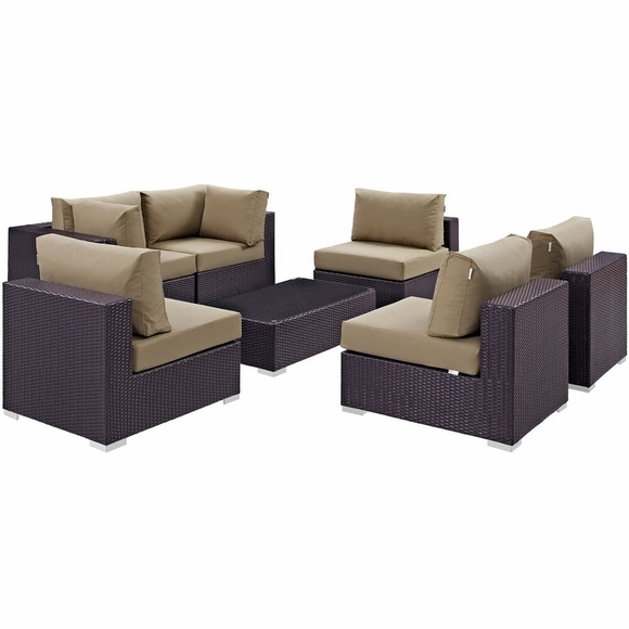 Convene 7 Piece Outdoor Patio Sectional Set in Espresso Mocha