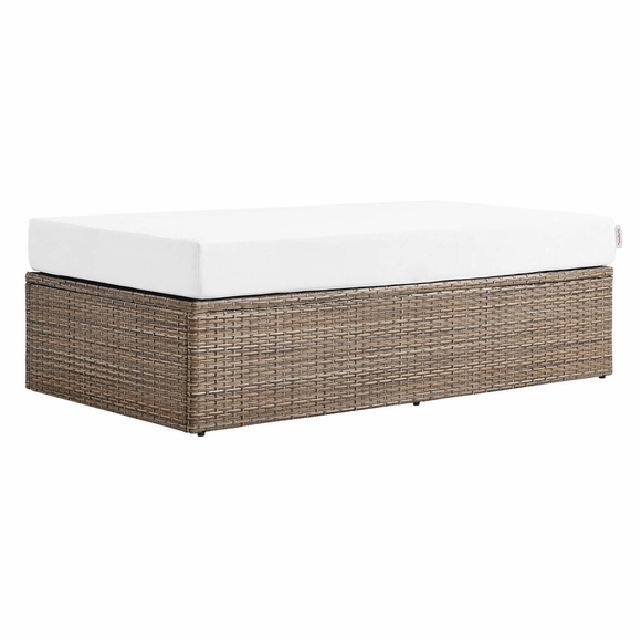 Convene Outdoor Patio Rectangle Ottoman in Cappuccino White