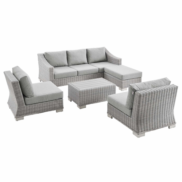 Conway 5-Piece Outdoor Patio Wicker Rattan Furniture Set in Light Gray Gray