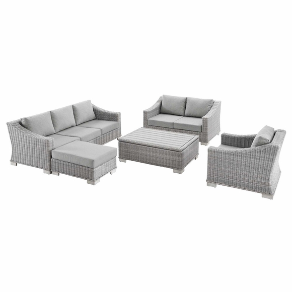 Conway 5-Piece Outdoor Patio Wicker Rattan Furniture Set in Light Gray Gray