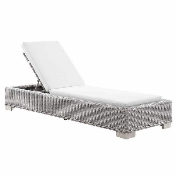 Conway Outdoor Patio Wicker Rattan Chaise Lounge in Light Gray White