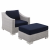 Conway Sunbrella Outdoor Patio Wicker Rattan 2-Piece Armchair and Ottoman Set in Light Gray Navy