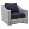 Conway Sunbrella Outdoor Patio Wicker Rattan 2-Piece Armchair and Ottoman Set in Light Gray Navy