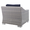 Conway Sunbrella Outdoor Patio Wicker Rattan 2-Piece Armchair and Ottoman Set in Light Gray Navy