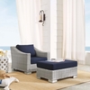 Conway Sunbrella Outdoor Patio Wicker Rattan 2-Piece Armchair and Ottoman Set in Light Gray Navy