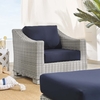 Conway Sunbrella Outdoor Patio Wicker Rattan 2-Piece Armchair and Ottoman Set in Light Gray Navy