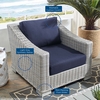 Conway Sunbrella Outdoor Patio Wicker Rattan 2-Piece Armchair and Ottoman Set in Light Gray Navy