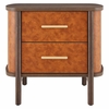 Coralie 2-Drawer Curved Vegan Leather Nightstand in Walnut Tan