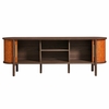 Coralie Curved 71" Vegan Leather Oval TV Stand in Walnut Tan