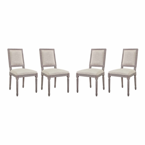 Court Dining Side Chair Upholstered Fabric Set of 4 in Beige