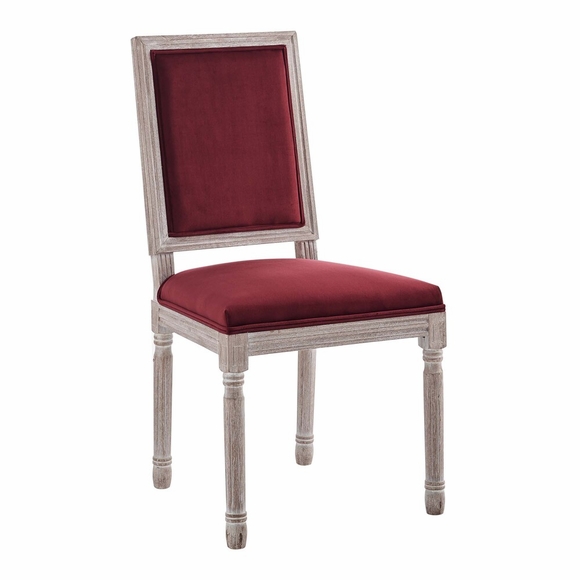 Court French Vintage Performance Velvet Dining Side Chair in Natural Maroon