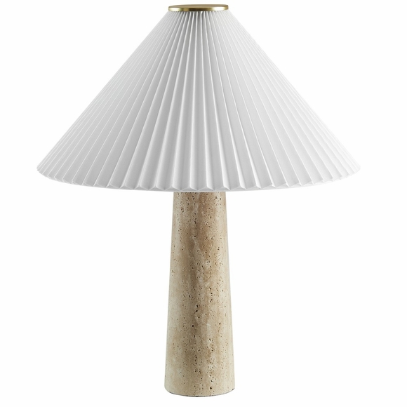 Cove Travertine Table Lamp With Pleated Shade in Travertine
