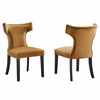 Curve Performance Velvet Dining Chairs Set of 2 in Cognac