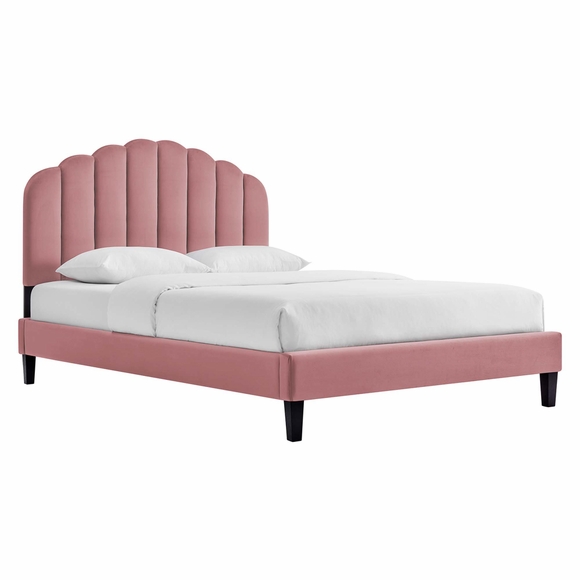Daisy Tapered Wood Leg Performance Velvet Queen Platform Bed