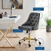 Distinct Tufted Swivel Performance Velvet Office Chair in Gold Gray