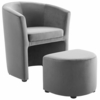 Divulge Performance Velvet Arm Chair and Ottoman Set in Gray