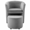 Divulge Performance Velvet Arm Chair and Ottoman Set in Gray