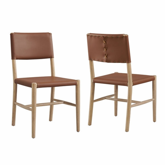 Dover Wood Vegan Leather Dining Side Chairs Set of 2 in Natural