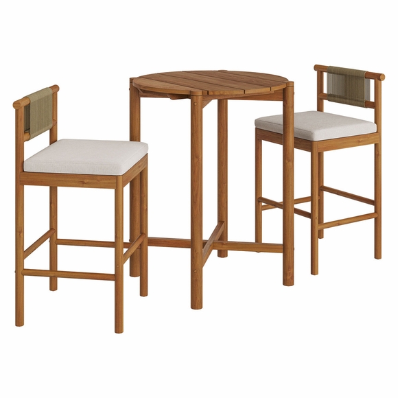 Eleni 3-Piece Outdoor Patio Teak Wood Bar Set