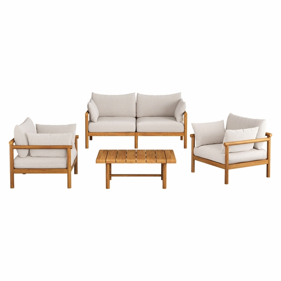 Eleni 4-Piece Outdoor Patio Teak Wood Sofa Set