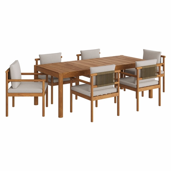 Eleni 7 Piece Outdoor Patio Teak Wood Dining Set