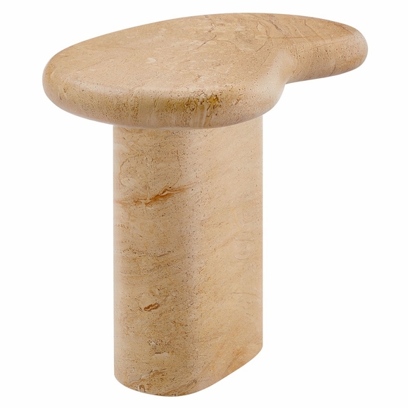 Elowen Indoor - Outdoor Patio Textured Faux Travertine Side Table in Travertine