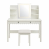 Emmeline Scalloped Makeup Vanity Desk With LED Mirror and Stool in White Ivory