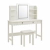 Emmeline Scalloped Makeup Vanity Desk With LED Mirror and Stool in White Ivory